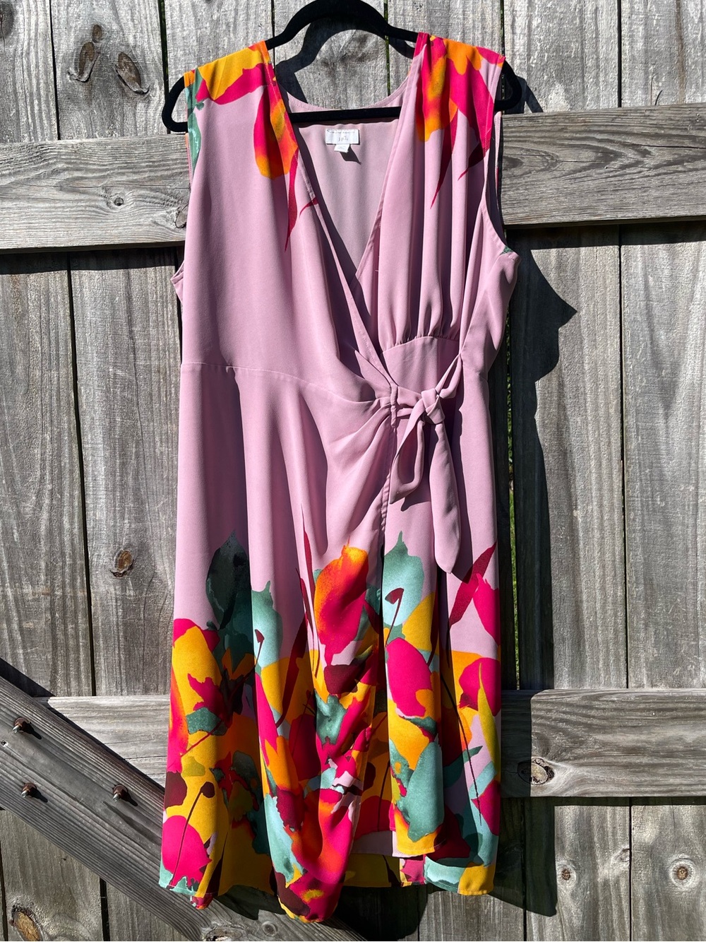 Christian Siriano for J Jill Pink Midi Wrap Dress with Multicolor Floral Hem XL
